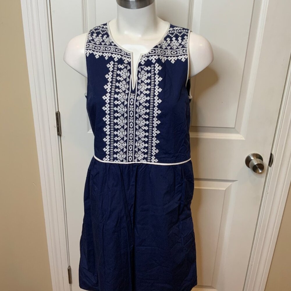 Vineyard Vines Navy Blue White Geometric Embroidered Fit & Flare Dress, Size 6
